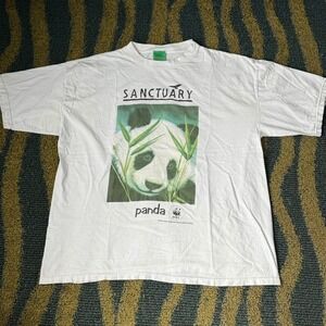Vintage Panda Sanctuary Nature‎ Graphic T-Shirt White WWF XL Distressed